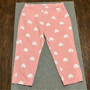 Shein Jeans Womens 4XL Pink High Waisted Hearts Denim Cotton Straight Leg